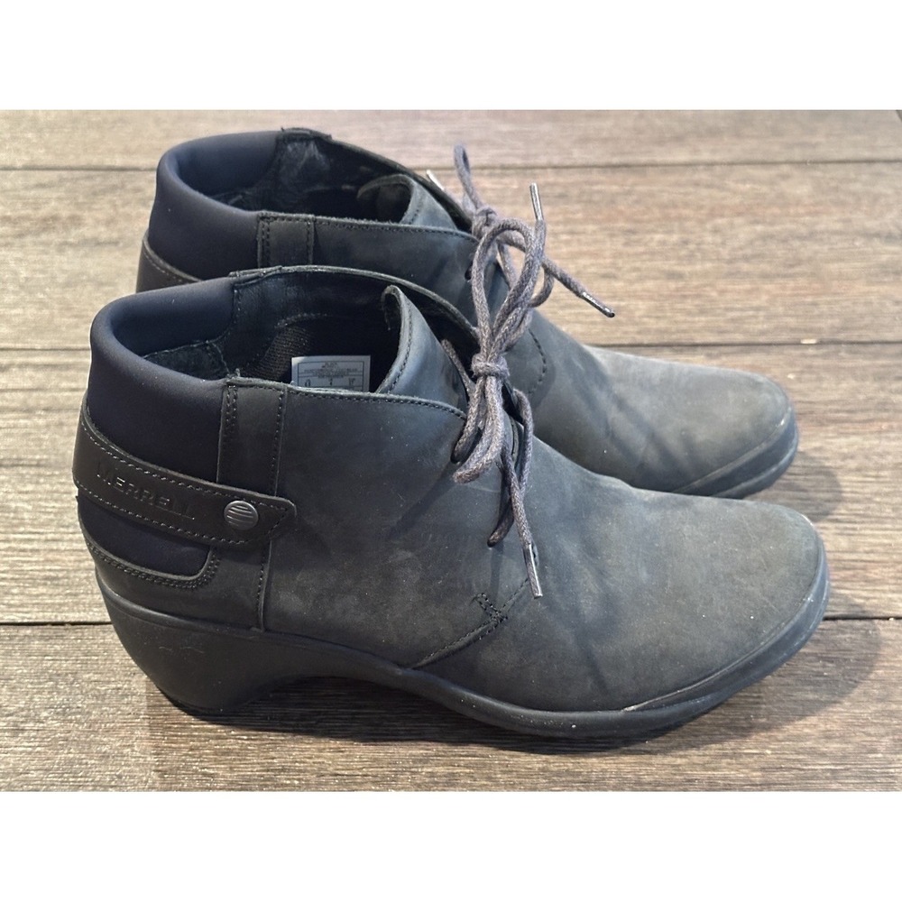 Women's Merrell Veranda Lace Black Leather Ankle Boots Size 6.5 comfort casual